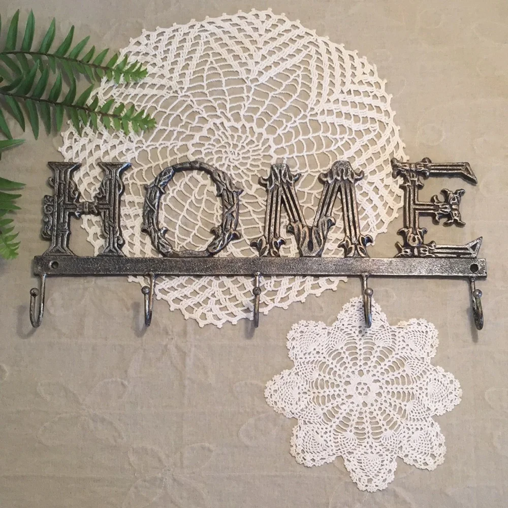 Cast Metal Home Sign With Hooks Art Deco Design
